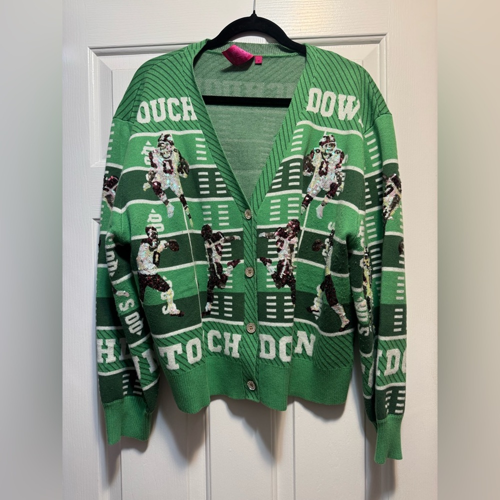 QUEEN OF SPARKLES Green Touchdown Cardigan